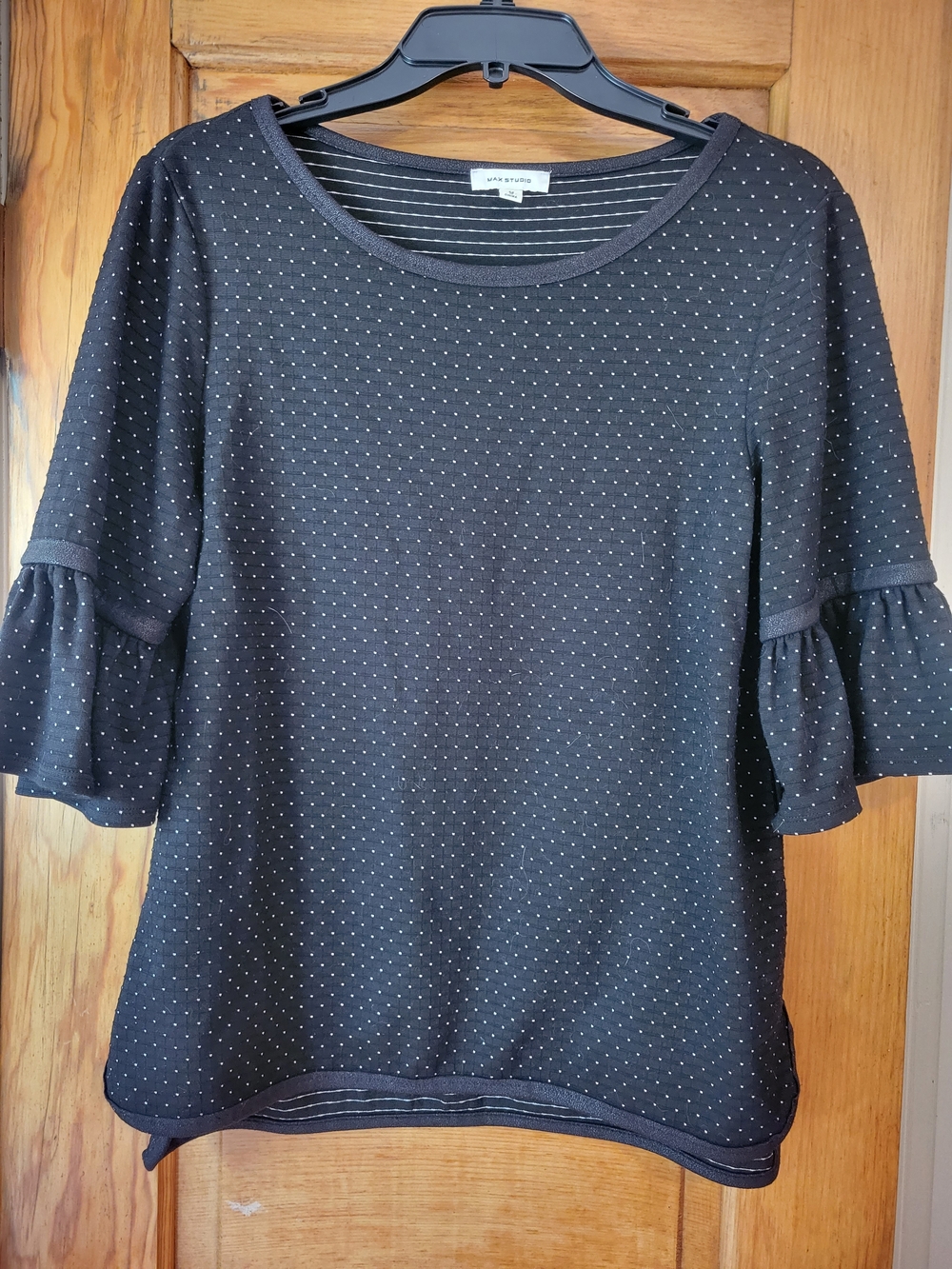 Max Studio Black Polka Dot Ruffle-Sleeve Top